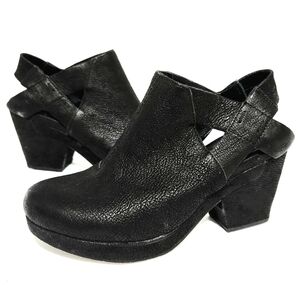 Eileen Fisher Chance Black Suede Chunky Heel Clog Slingback Mule Booties Shoes